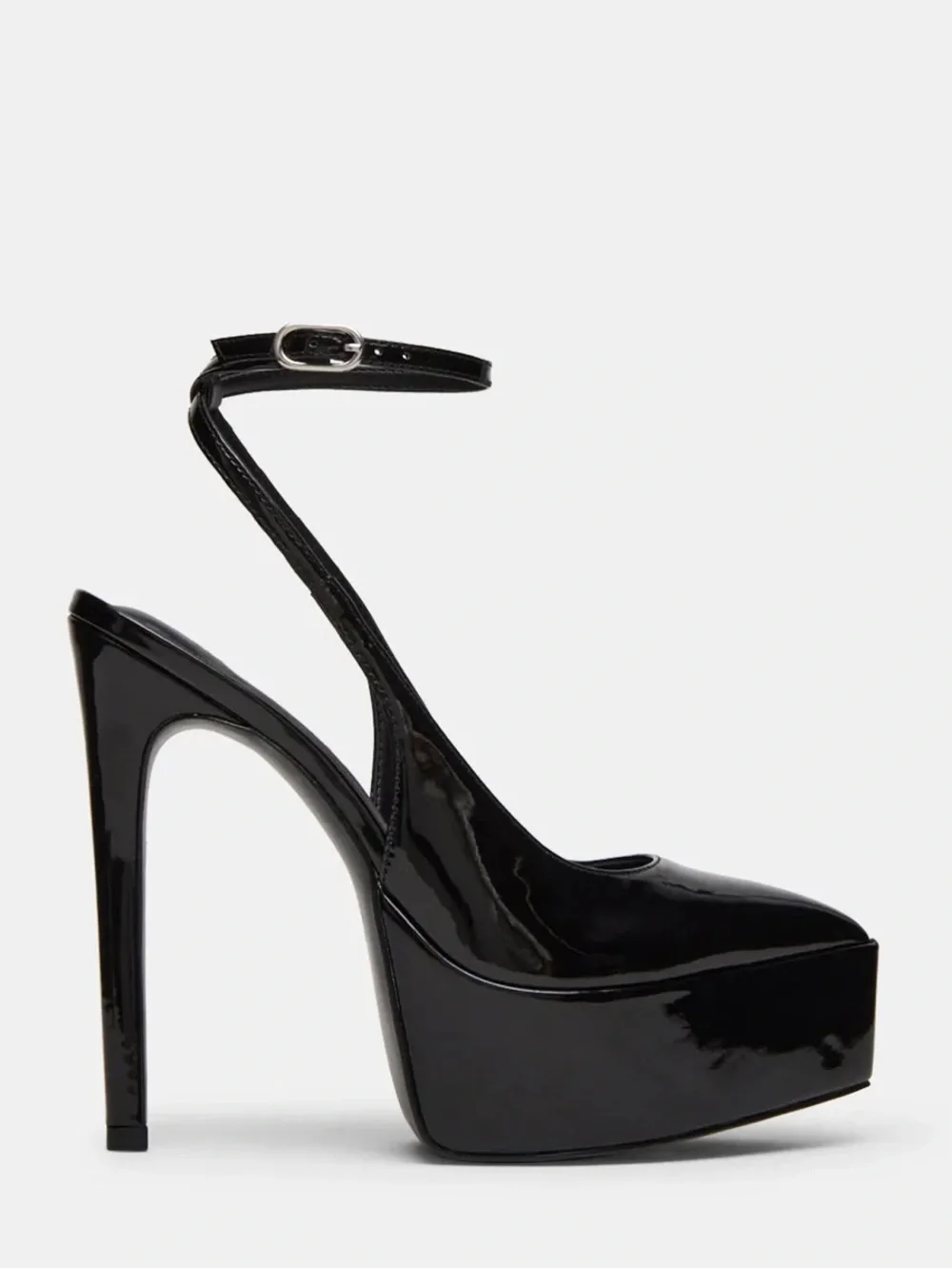 Steve Madden Alamo Black Patent Platform Pointed-Toe Ankle-Strap Pumps-7.5